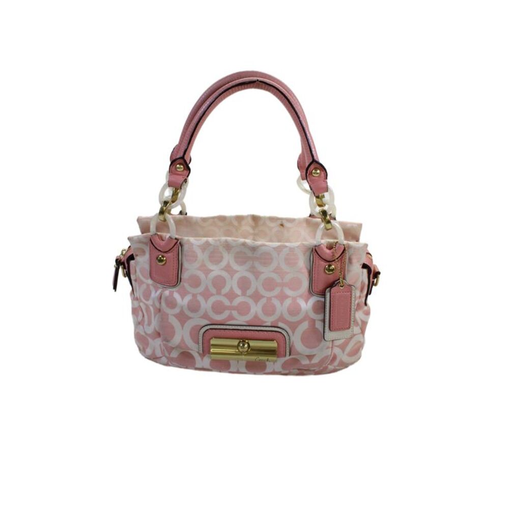 Coach Womens Nylon Monogram Chain Top Handle Handbag Pink White